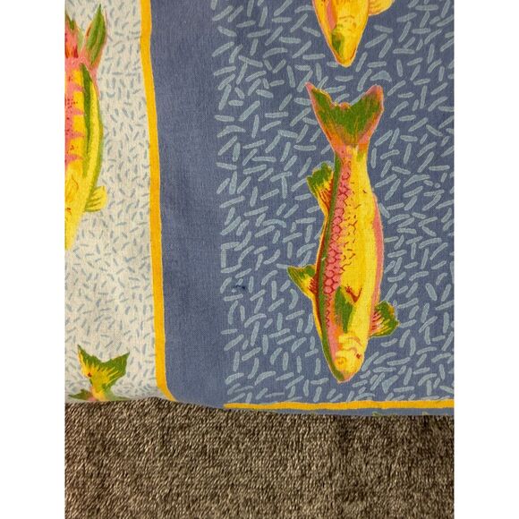 Vtg April Cornell Pike River Fish Print Blue Tablecloth 67X70 Cottagecore - Picture 8 of 9